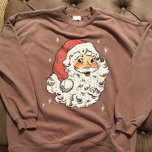 Pink Lily Santa Claus Graphic Sweater - Brown